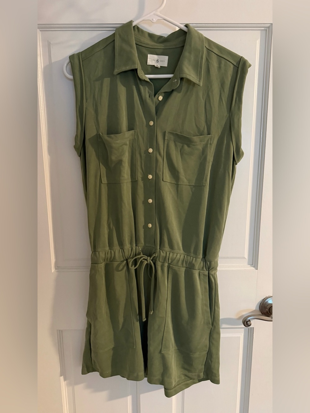 Sleeveless Drawstring Utility Romper - Olive Green